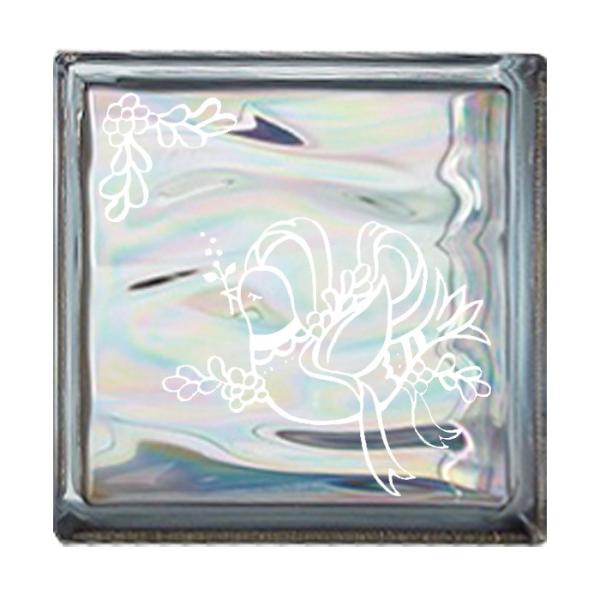 ガラスブロック 屋外壁 間仕切壁 壁飾り 日本 デザインガラスブロック 柄：鳩 色：ウェービーグレー 1個単位 190×190×80mm リフォーム 新築 DIY アプローチ