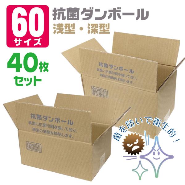 EsuonHappiness ダンボール 60サイズ 抗菌 40枚 セット 宅配箱 深型 浅