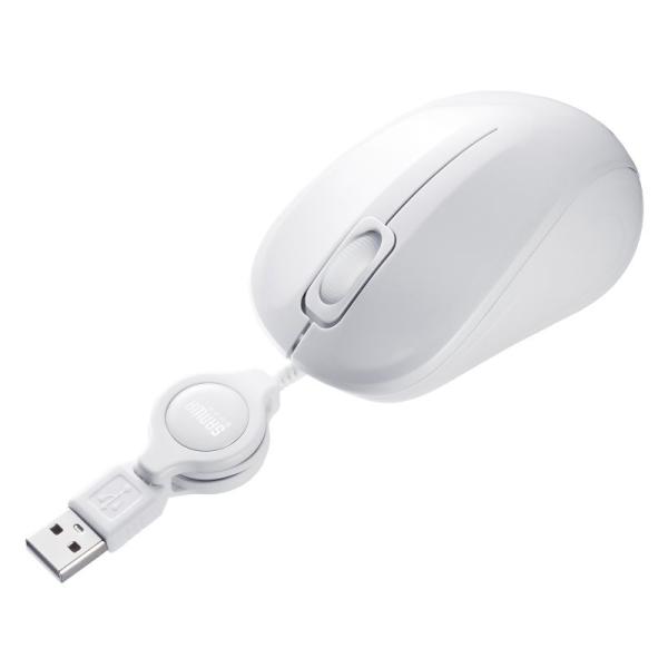 他サイト： 訳あり新品 抗菌 巻取り式マウス 静音 有線 ブルーLED 3ボタン USB A接続 ホワイト MA-MBSK315W サンワサプライ 外装に傷・汚れありの商品画像