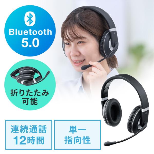 他サイト： Bluetoothヘッドセット 両耳タイプ オーバーヘッド 単一指向性マイク 折り畳み式 EZ4-BTSH021BKの商品画像