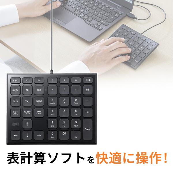 他サイト： テンキー 有線 USB A接続 静音 Excel ショートカット パンタグラフ ブラック NT-27UBK サンワサプライの商品画像