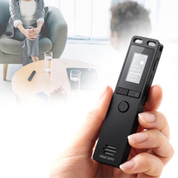 ボイスレコーダー 小型 ICレコーダー 8GB 大容量 メモリ内蔵 50時間 録音 記録 microSDカード対応 コンパクト 軽量 ラジオ機能付き 録音機 400-SCNICR4BK