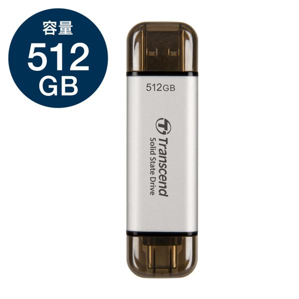 USB TYPE-AとType-Cのデュアルコネクタを搭載したスティックタイプSSD。10Gbpsの高速データ転送とSLCキャッシュを備えたポータブルSSDで、最大1050/950MB/sの読出し/書込み。Transcend（トランセンドジ...