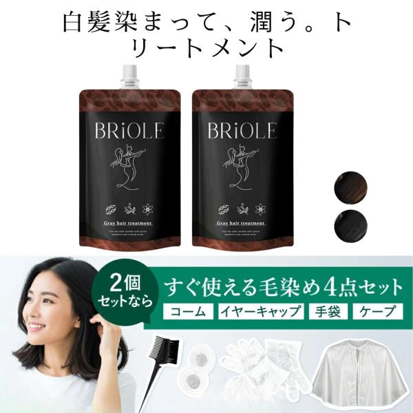 白髪染め トリートメント 2本セット  白髪 ブラック ブラウン 黒 茶色 BRiOLE 250gトリートメント カラーシャンプー 白髪対策 女性 レディース 男性 メンズ