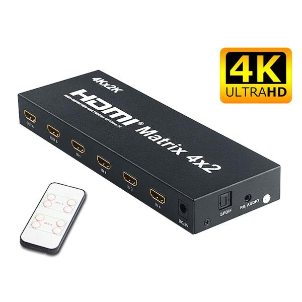 ELEVIEW 4Kx2K HDMI マトリックス セレクター 4入力 2出力 + 音声 分離 