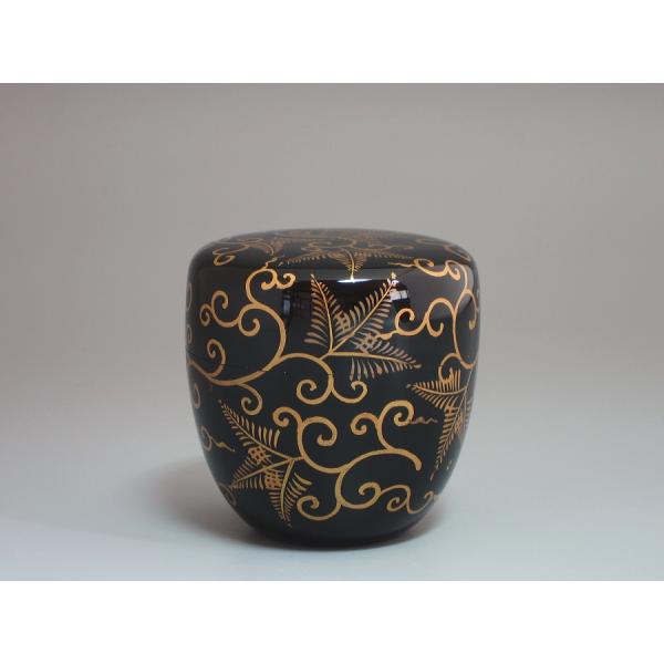 松唐草蒔絵黒中棗 内金箔散し 道場宗廣造 共箱 : 茶道具商 越中屋