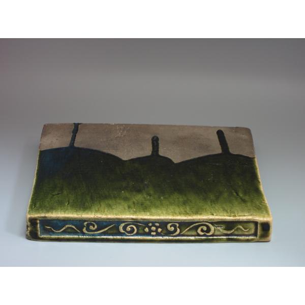 織部敷瓦　茶道具 茶道具 風炉用敷板 敷瓦 瓦板 陶板 織部焼き又は黄瀬戸焼き 織部