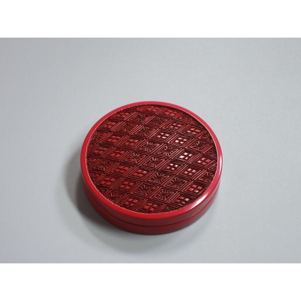 堆朱菱菊紋香合 村上堆朱伝統工芸士 板垣恵佐夫（恵泉）造 共箱