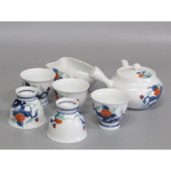 煎茶器セット 色鍋島岩牡丹紋 畑萬陶苑造 箱なし : 茶道具商 越中屋