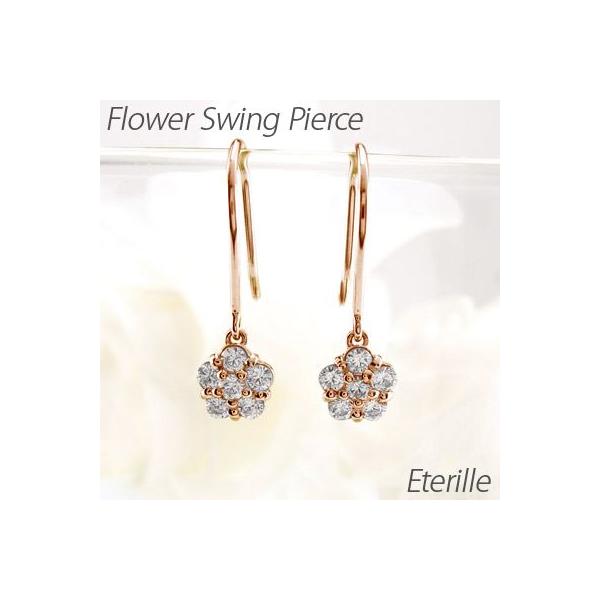 ダイヤモンド フックピアス ゴールド 18k フラワー 花 揺れる