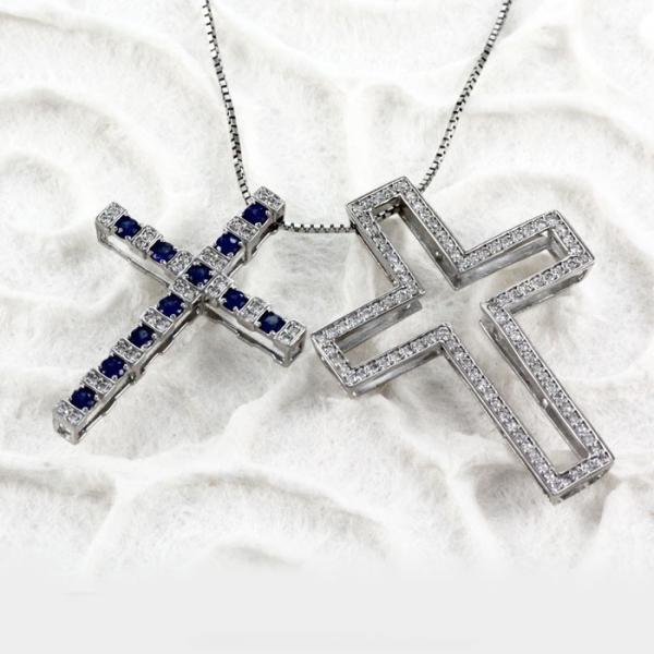 メンズ ネックレス クロス プラチナ 900 ダイヤモンド サファイア ペンダント 十字架 :ep872ptsam:Luire