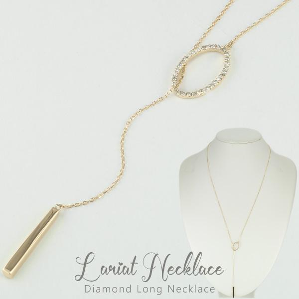 Y字 ネックレス 18k ラリエット ダイヤモンド レディース