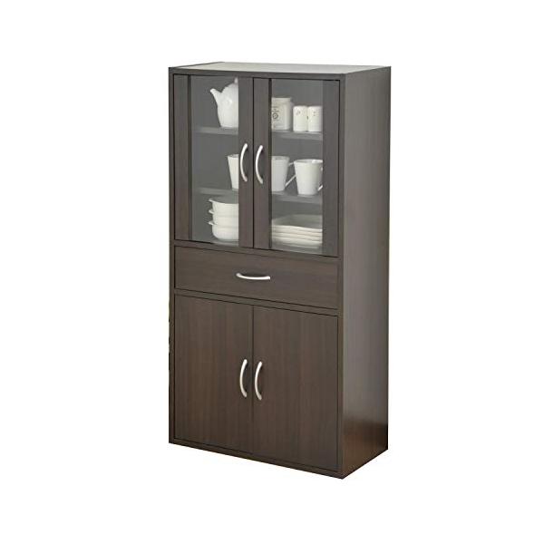 山善YAMAZEN 食器棚ガラスキャビネット幅60高さ120 ダークブラウン CCB1260DBR