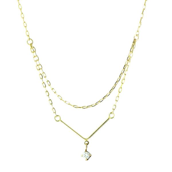 一粒 ダイヤモンド 0.03ct ネックレス V字 K10ゴールド