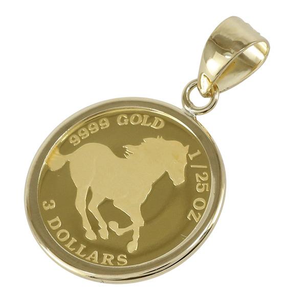 純金 コイン ペンダント トップ ネックレス 純金貨 1/25oz ホース ツバル エリザベス女王 24金 18金枠 メンズ 品質保証書 ギフト 贈り物 送料無料