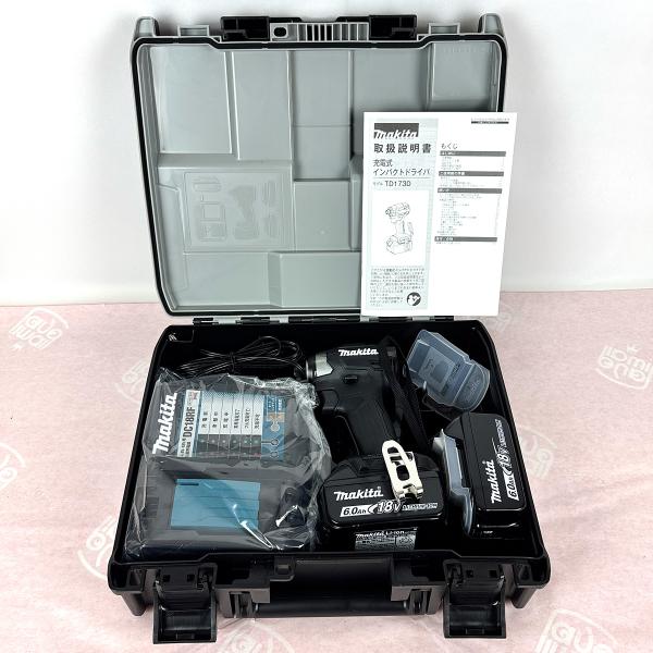 未使用 マキタ TD173DRGXB インパクトドライバ ブラック 18V 6.0Ah 送料無料 【K43】 充電器 バッテリ2個 makita 純正 セット 黒 新品同様