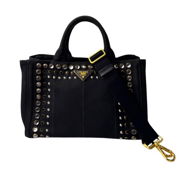 PRADA カナパ S 2way ショルダー付 ビジュー ハンドバッグ ブラウン PRADA（プラダ） カナパ ビジュー スタッズ 2WAY トートバッグ