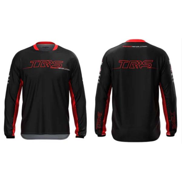 TRRSファクトリーライダー着用モデル通気性に優れたポリエステルと速乾素材ライクラを使用。サイズ：S、M、L、XL