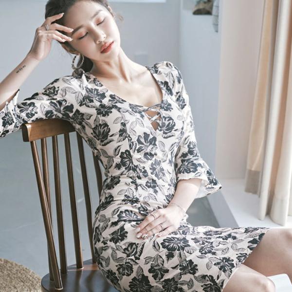 ワンピース 花柄 七分袖 膝丈 タイト タイトワンピース 結婚式 二次会 きれいめ 秋冬 Buyee Buyee Japanese Proxy Service Buy From Japan Bot Online
