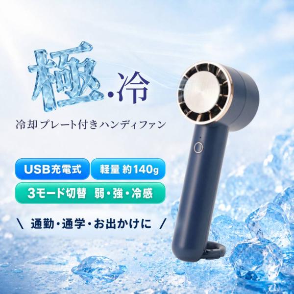 ハンディファン 冷却プレート付 携帯扇風機 充電式 小型 軽量 USB Type-C 手持ち 扇風機 冷感モード お出かけ 暑さ対策 アイスタイム
