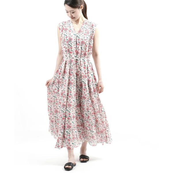 ne quittez pas ヌキテパ ノースリーブ　ロングワンピース 美品 ne Quittez pas ヌキテパ インド綿 ノースリーブ ロング