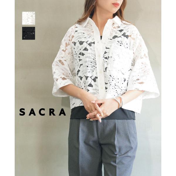 サクラ リーフラッセルレースクロップドシャツ SACRA レディース 国内