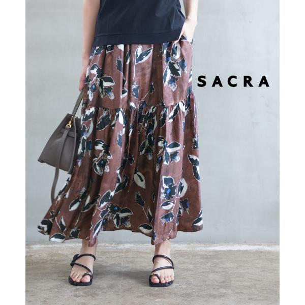 SACRA PAINTING FLORA SKIRT ブラウン　新品　今季物 サクラ PAINTING FLORA SKIRT SACRA 2026春夏新作 レディース 国内正規