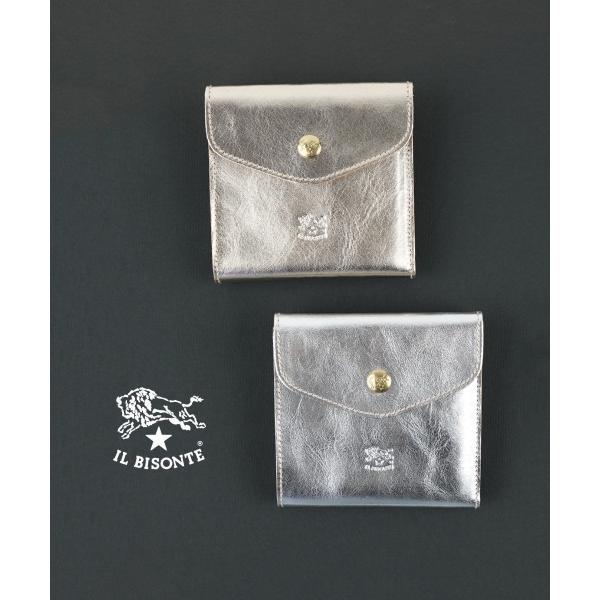 IL BISONTE 二つ折り財布 メタリックシルバー IL BISONTE（イルビゾンテ） メタリックレザー 二つ折りウォレット
