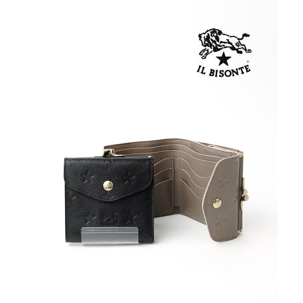 IL BISONTE（イルビゾンテ） スターエンボスレザー がま口二つ折り財布
