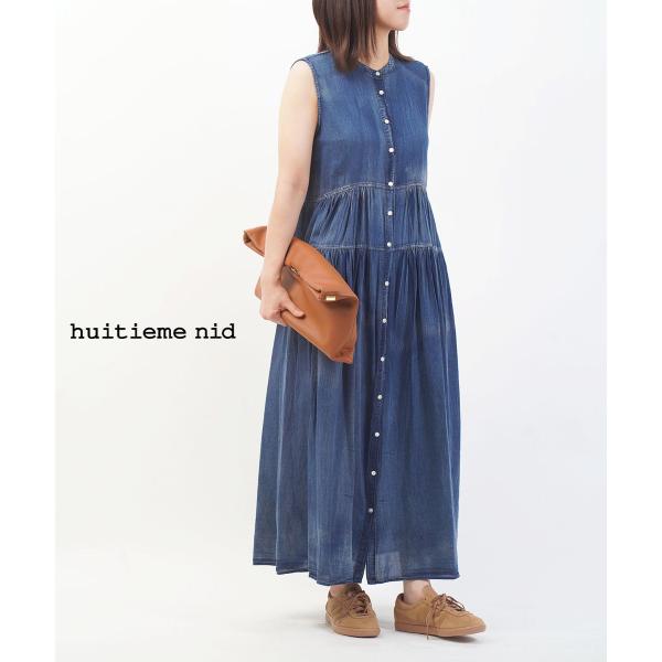 ユイティーム デニム風ノースリーブギャザーワンピース huitieme nid