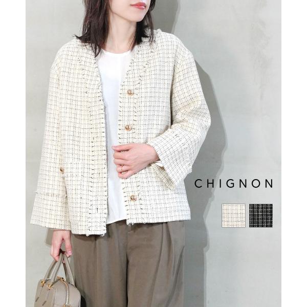 あち　最終お値下げ　CHIGNON モールツイードブルゾン 最終お値下げ 美品 chignon シニヨン モールツイードブルゾン 2023
