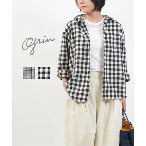 grin（グリン） モノトーンチェックハイカラーシャツ レディース 国内