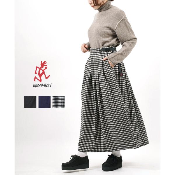 GRAMICCI (グラミチ)ネイビー チェック柄 ロングスカート Gramicci/グラミチ LONG BAKER SKIRT スカート 2026年春夏（スカート