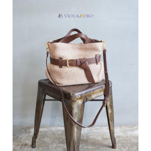 【美品】 ヴィオラドーロ SANDRO かごバッグ ラフィア 2way VIOLAd'ORO（ヴィオラドーロ） SANDRO ラフィアシート2wayかごバッグ