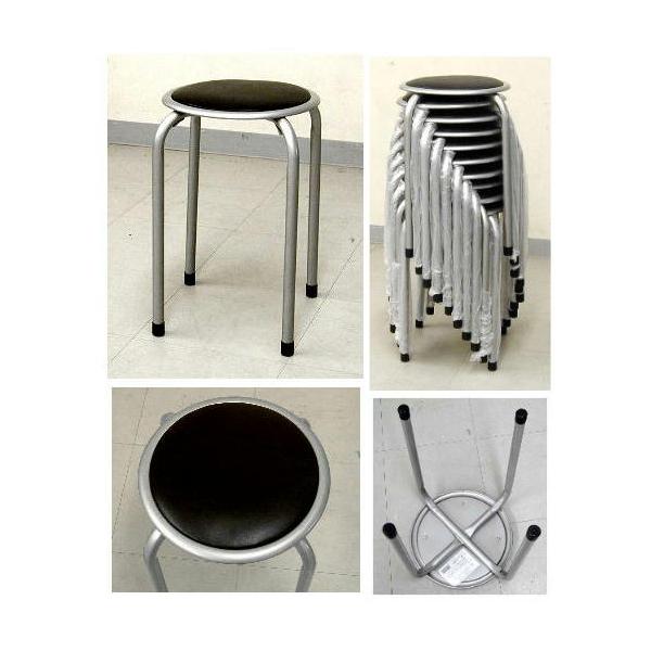 鉄パイプ製の椅子です １０脚まで積み重ねることができます。（写真右） 脚の太さが２２ミリありますので、丈夫で安定感があります。 本体外寸 座面の高さ４５．０cm　幅３０．０cm　奥行３０．０cm 完成品 材質　スチールパイプ・合成皮革（ＰＶ...