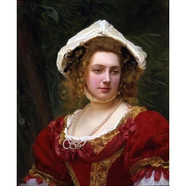 油絵 Gustave Jean Jacquet_赤いドレスの女 ma1538