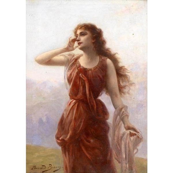油絵 Edouard Bisson_ 赤いドレスの女 ma1942