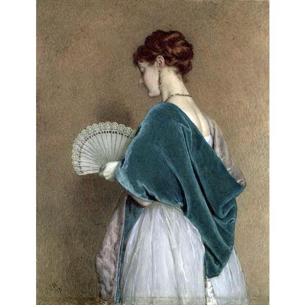 油絵 John Dawson Watson_ 扇子を持つ婦人 ma2194