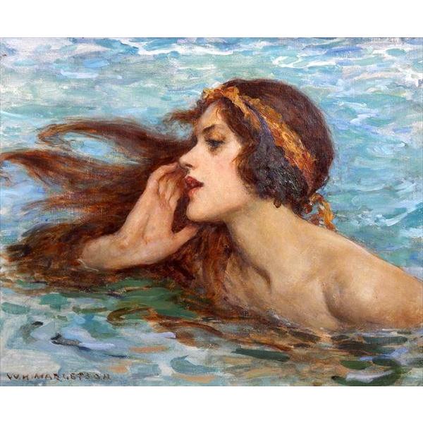 油絵 William Henry Margetson_海の精セイレーン ma2453