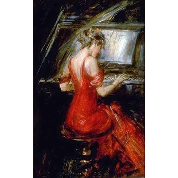 油絵 Giovanni Boldini_ピアノを弾く赤いドレスの女 ma2554 : 絵画制作
