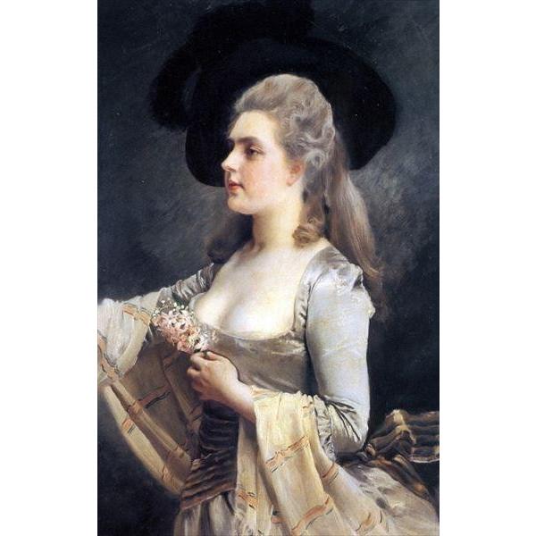 油絵 Jaquet Gustave_黒い帽子の女 ma2588
