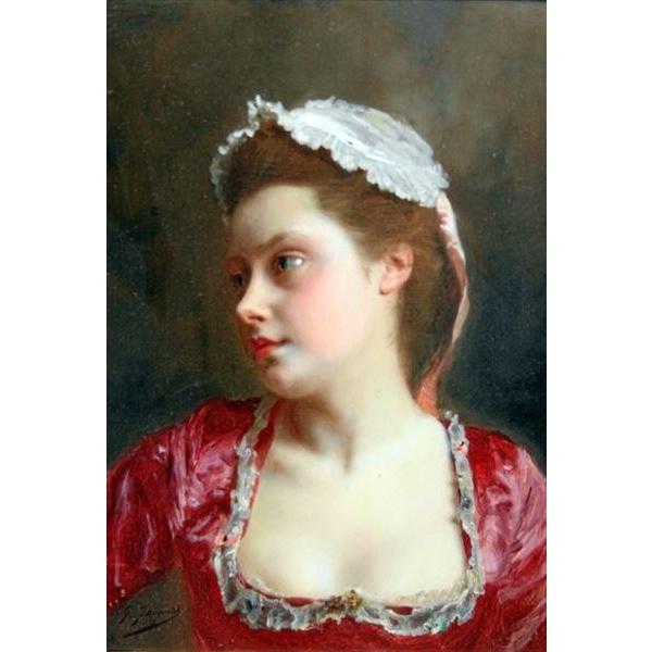 油絵 Gustave Jean Jacquet_赤いドレスの女 ma2718