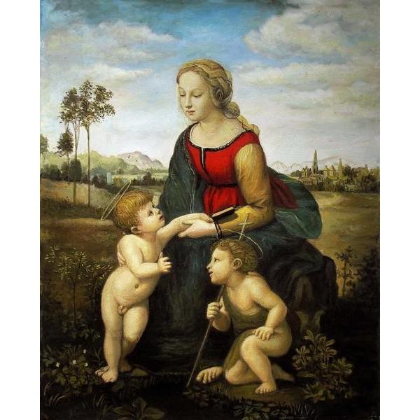 油絵 ラファエロの名作美しき女庭師 正式名聖母子と幼児聖ヨハネ