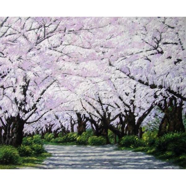 油絵 北上の桜並木 MA581 : 絵画制作専門ユーラシアアート 油絵 北上の桜並木 MA581 : 絵画制作専門ユーラシアアート