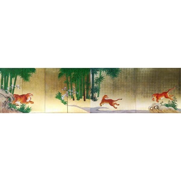 漆絵 狩野探幽の名作_竹虎図 左隻+右隻 NH122 : 絵画制作専門 漆絵 狩野探幽の名作_竹虎図 左隻+右隻 NH122 : 絵画制作専門