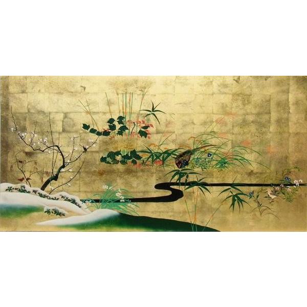 漆絵　酒井抱一の名作「四季花鳥図」左隻 NH431