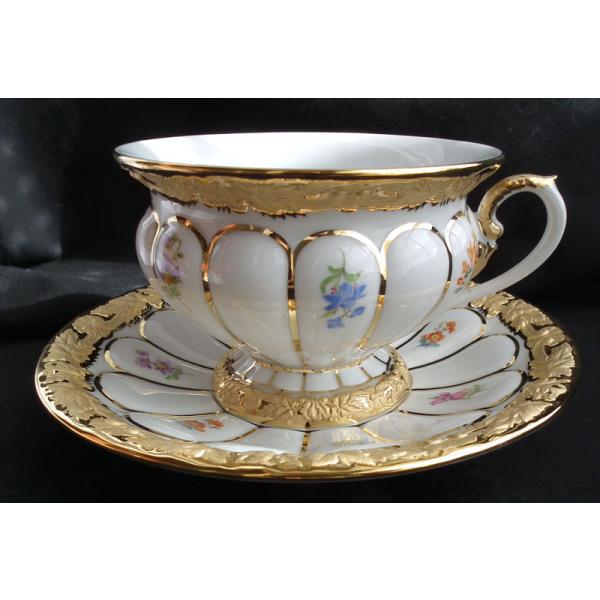 【未使用品】マイセン　アンティーク　皿　金彩　フラワー マイセンアンティーク 自然主義フラワーブーケ瑠璃金彩皿25