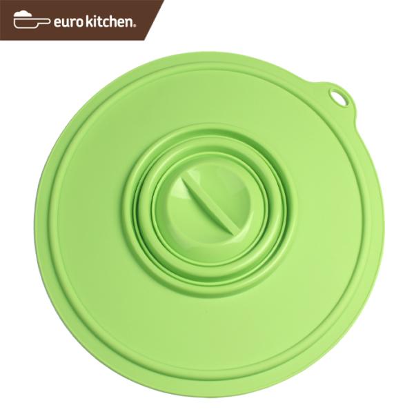 ユーロキッチン eurokitchen シリコンカバー 大  グリーン 鍋蓋 落とし蓋 シリコン蓋 ビンオープナー フック穴付