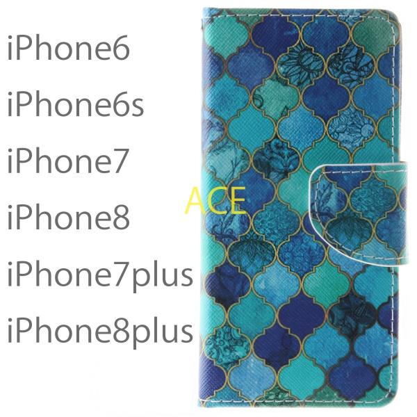 Iphone8 Iphone7 Iphone8plus Iphone7plus Iphone6 Iphone6s ケース アイホン8プラス アイフォン7 手帳型 カバー 送料無料 レザー 革 モロッコタイル柄 青 Buyee Buyee 日本の通販商品 オークションの代理入札 代理購入
