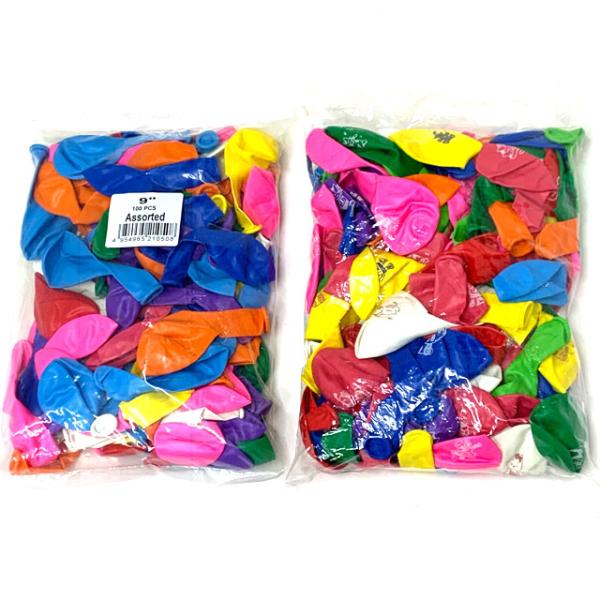 9インチ ゴムフーセン（色アソート）100個入 (ふうせん／風船